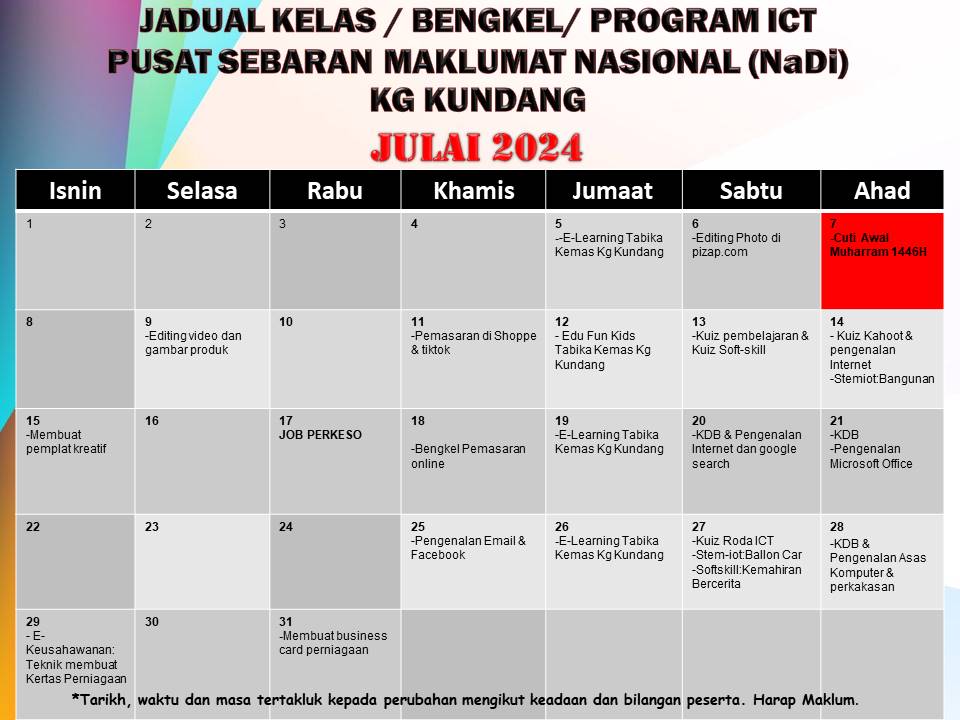 JADUAL KELAS JULAI PEDi 2024