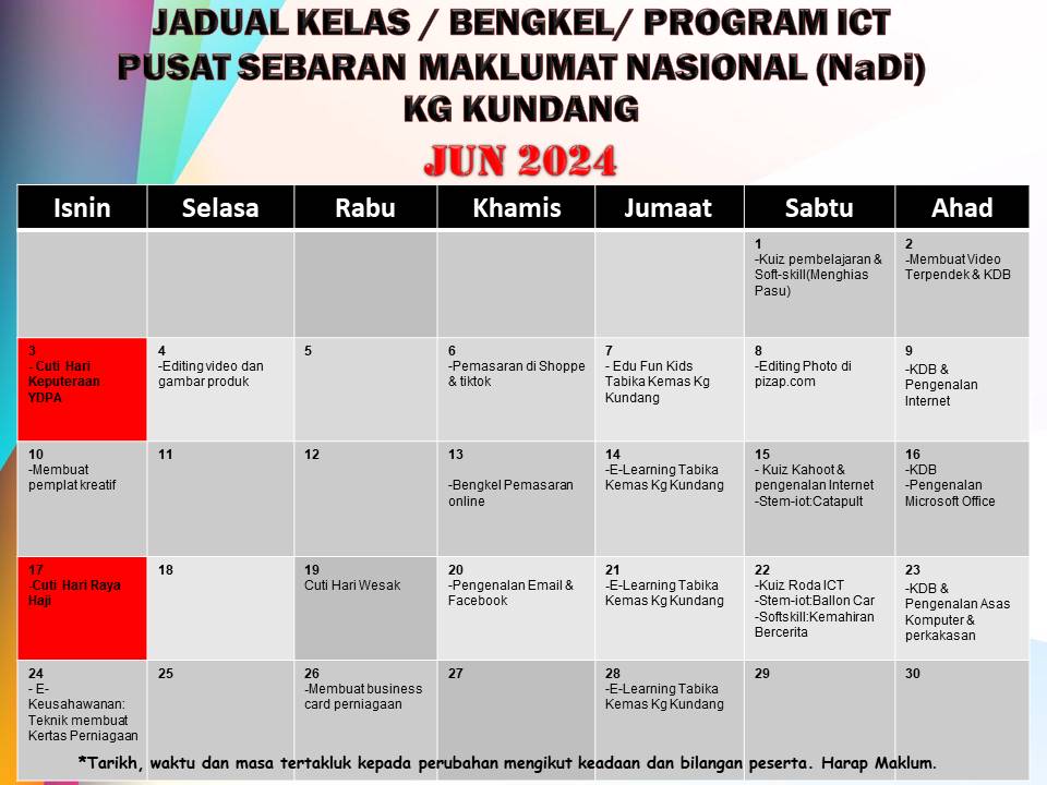 JADUAL KELAS JUN NADI 2024